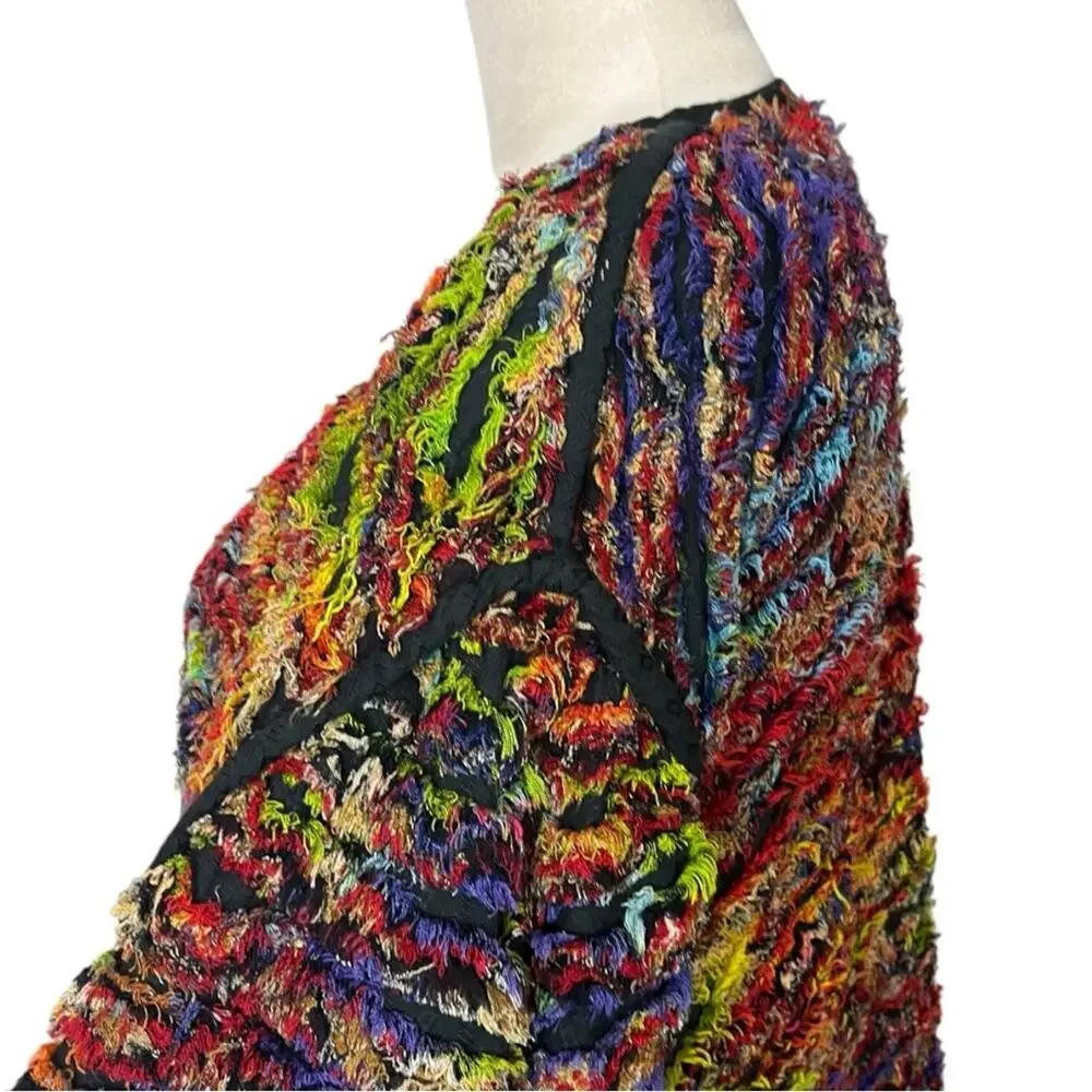 Yak Magik Sweater Cardigan Open Front Black Orange Multi Women’s Size Medium